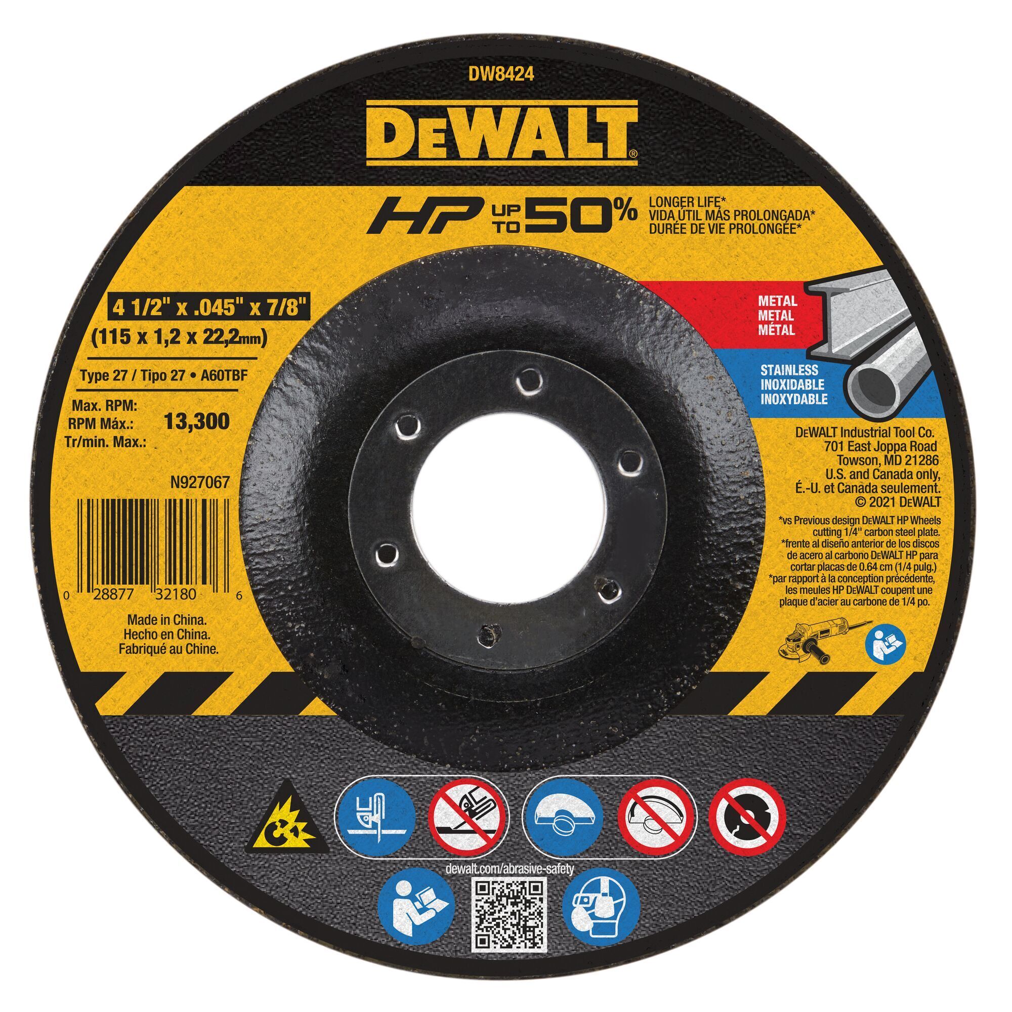 DEWALT Thin Cutting Wheel, 4-1/2-Inch X .045-Inch X 7/8-Inch DW8424